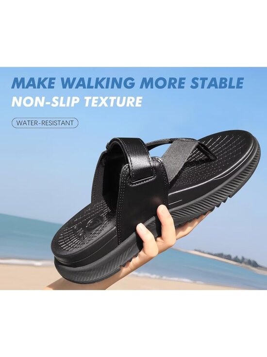 Men\'s All Black Orthopaedic Flip Flops Walking Sandals with Arch Support Sport main image 4